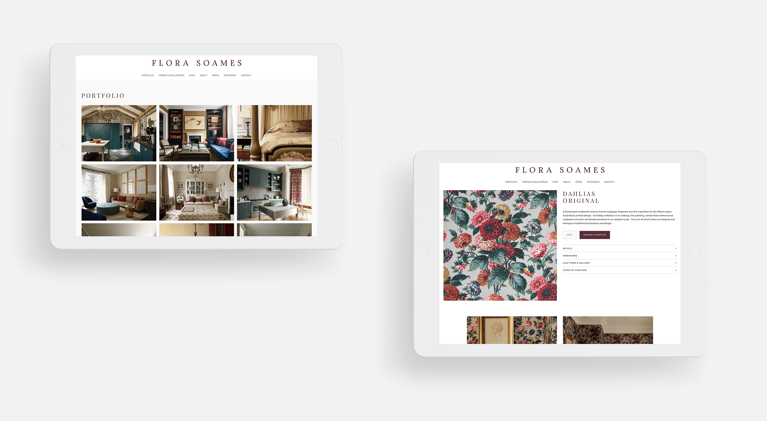 Interior Designers Website on iPad