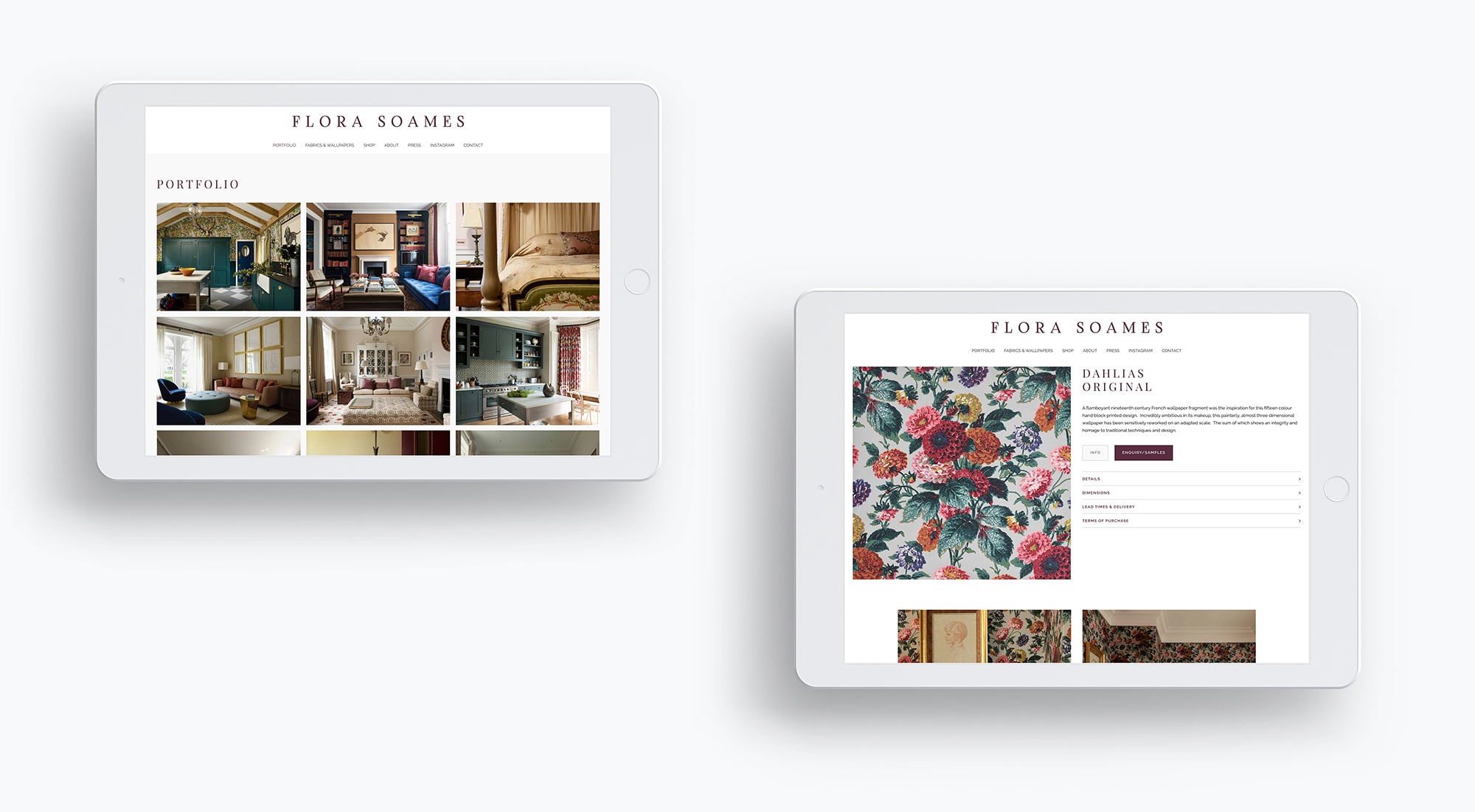 Interior Designers' Website Tablet View